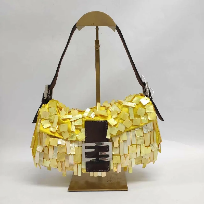 Ladies' crossbody bag vintage -Fendi Baguette Yellow Silk With Mother Of Pearl Sequins Extremely Rare