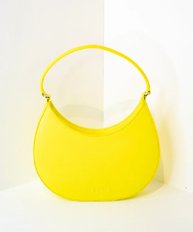 Ladies' dumpling bag Christmas gift -Opaque Faux Leather Small "Hobo" Shoulder Bag Fluo Yellow