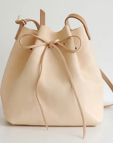 Ladies Bucket Bag Beach Style -Handmade Leather shoulder bag bucket bag beige for women leather shoulder bag