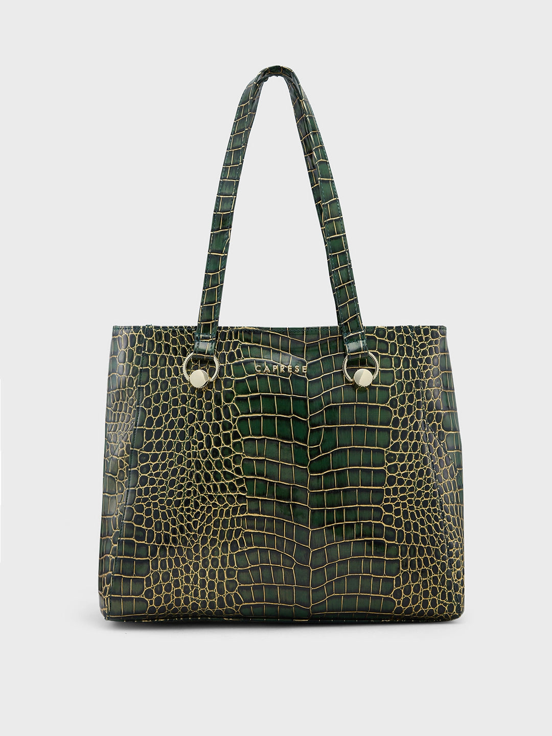 Ladies Tote Bag Bold Style -Caprese Miranda Tote Large Croco Womens Office Handbag Green