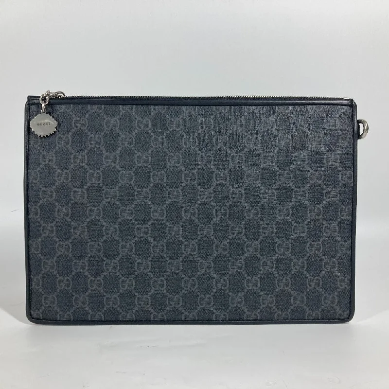 GUCCI Clutch bag 496346 GG Supreme Canvas gray Tiger Cat Patch night courier mens Used