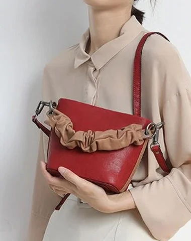 Ladies Bucket Bag Minimal Design -Red Cute Small Womens Leather Bucket Handbag Brown Fashion Barrel Purses for Ladies