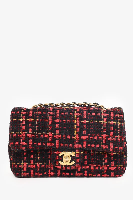 Ladies Handbag Luxury Style -Chanel™ 2022 Red Tweed Mini Rectangle Flap Bag