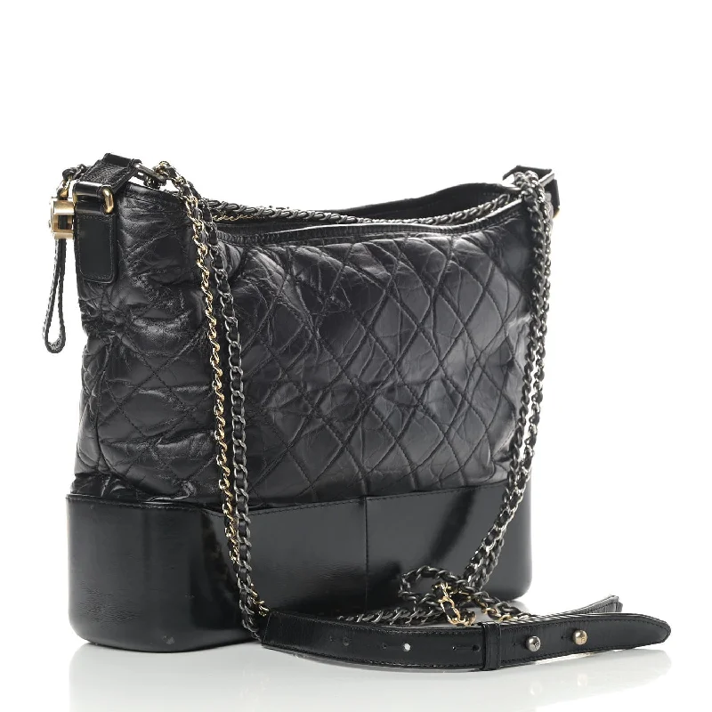 Ladies' dumpling bag in stock -CHANEL Aged Calfskin Quilted Medium Gabrielle Hobo Black