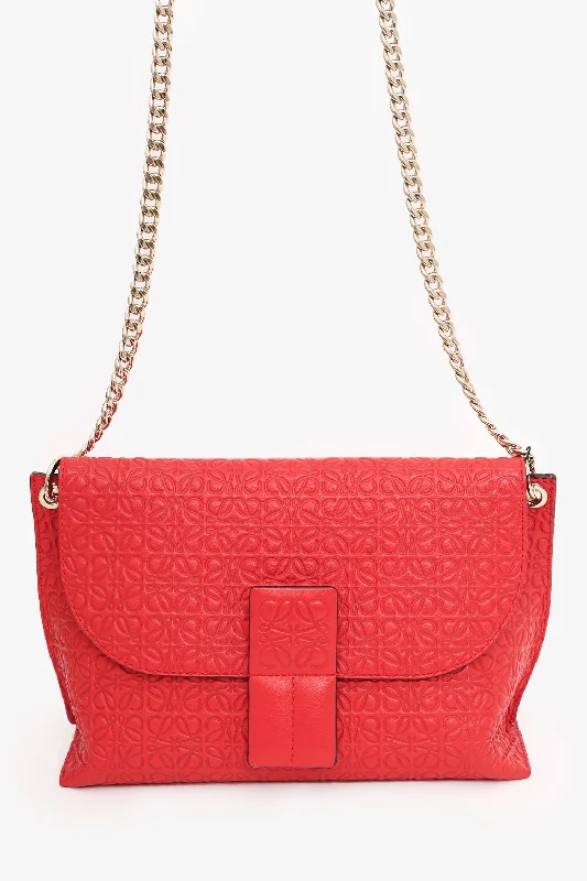 Ladies Handbag Luxury Style -Loewe Red Leather Avenue Anagram Crossbody Bag