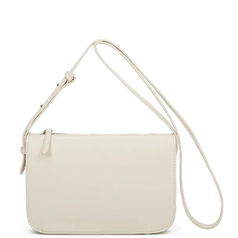 Ladies' crossbody bag strap length -Poppy Biodegradable Vegan Leather Single Zip Crossbody - Cream