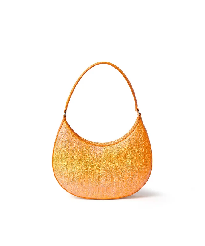 Ladies' dumpling bag holiday sale -Shaded craquele faux leather small "Hobo" shoulder bag Orange