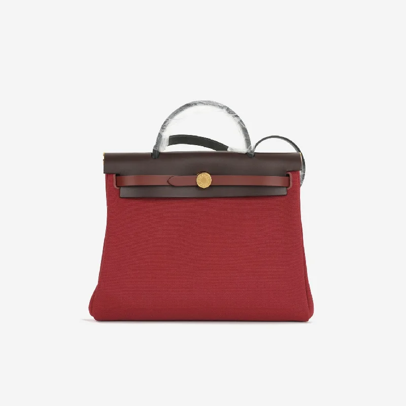 Ladies Handbag Soft Leather -Hermès Hermes - Herbag 31 - Rouge Grenat Canvas / Rouge Sellier / Rouge H / Noir Hunter GHW - Brand New