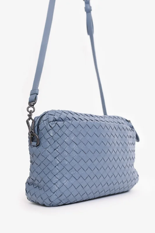 Ladies Handbag Soft Chic -Bottega Veneta Grey Intrecciato Leather Crossbody Bag