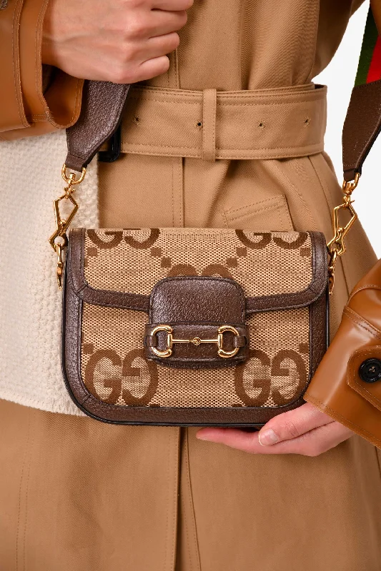 Ladies Handbag Sleek Leather -Gucci Brown Canvas/Leather GG Supreme Horsebit 1955 Shoulder Bag With Web Strap