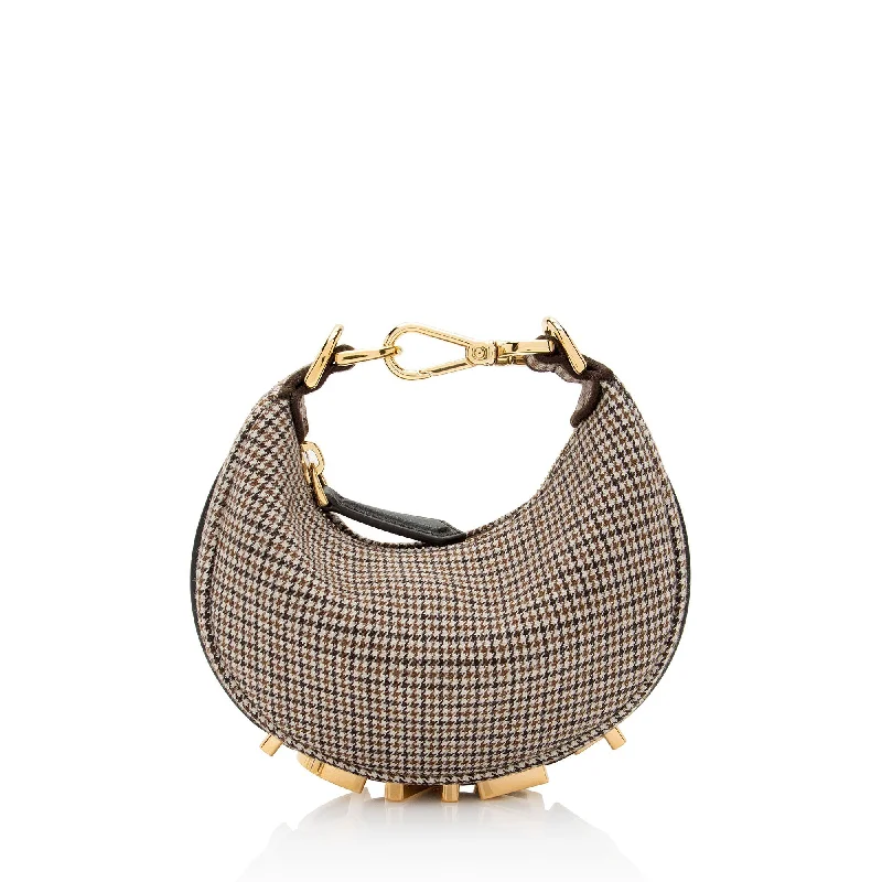 Ladies' dumpling bag cleaning guide -Fendi Houndstooth Wool Fendigraphy Nano Hobo (SHF-N6cAIe)