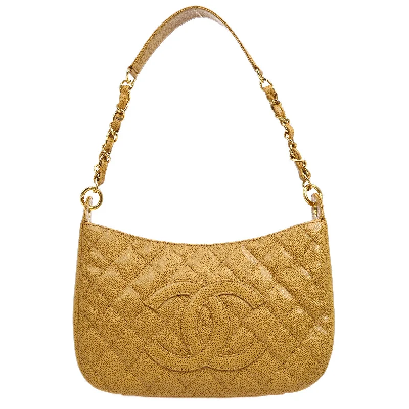 Ladies' dumpling bag strap options -CHANEL 2003-2004 Hobo Bag Beige Caviar