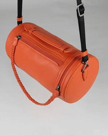 Ladies Bucket Bag Trendy Leather -Cute Womens Orange Leather Bucket Shoulder Purse Barrel Crossbody Bag Purse for Ladies