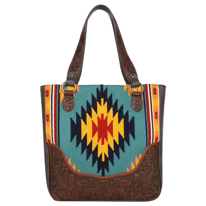 Ladies Handbag Designer Look -MW1175G-8317 Montana West Aztec Tapestry Tooled Collection Concealed Carry Oversized Tote