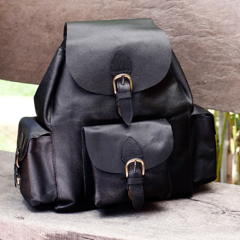 Black Deluxe Leather Backpack