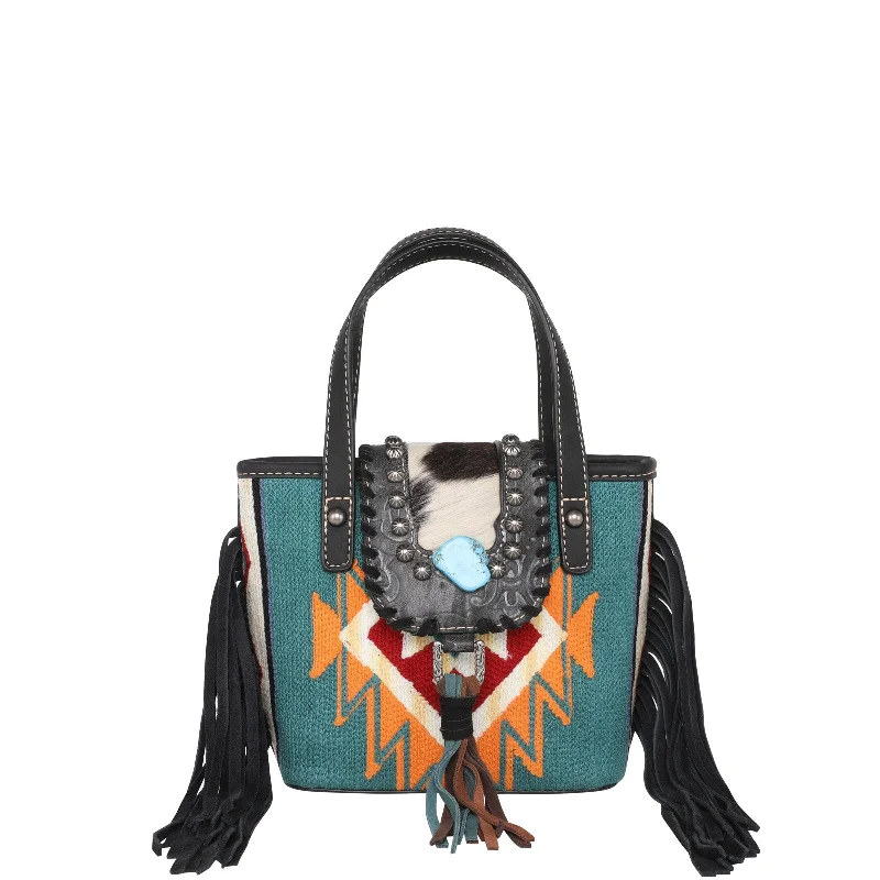 Ladies Handbag Soft Leather -MW1215-923 Montana West Hair-On Cowhide Collection Aztec Tapestry Small Tote/Crossbody