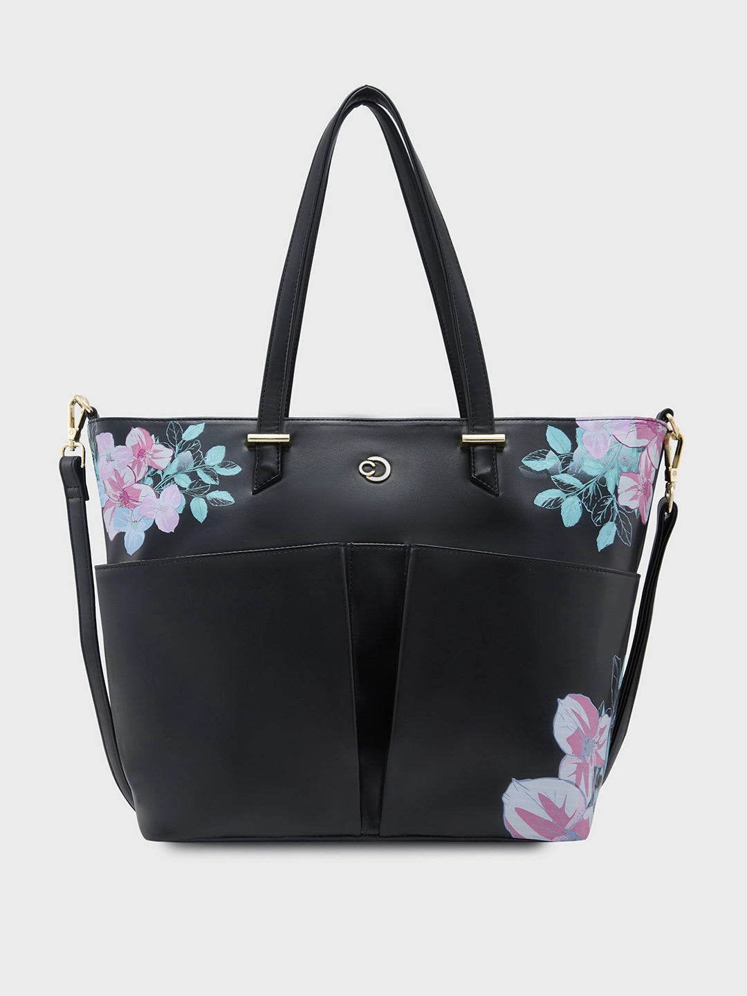 Ladies Tote Bag Soft Suede -Caprese Shanaya Tote Medium Printed Womens Office Handbag Black