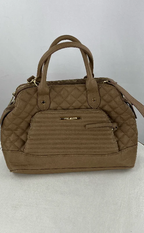 Ladies' wallet leather -Steve Madden Women's Tan Quilted Faux Leather Satchel Crossbody Purse