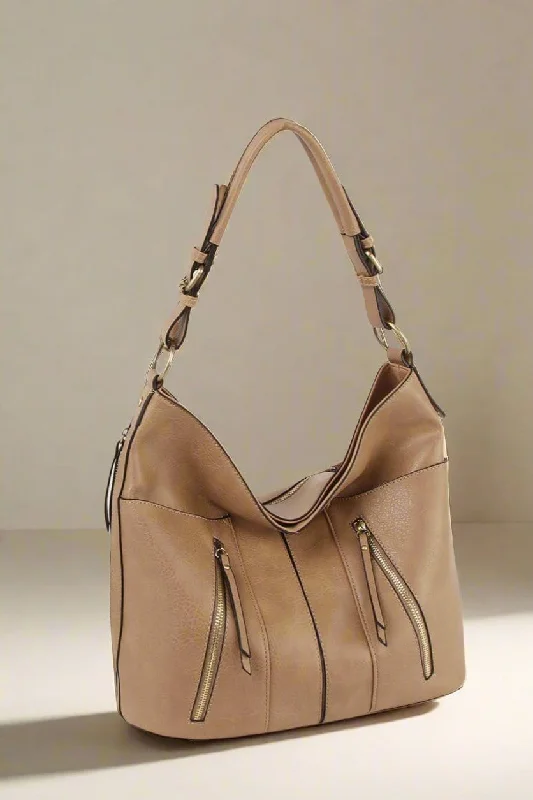 Ladies' dumpling bag subtle shine -LMD025Z 3 Compartment Zipper Detail Hobo Bag