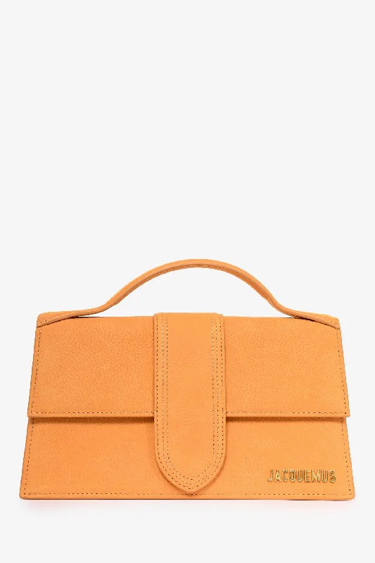 Ladies Handbag Bright Red -Jacquemus Orange Brushed Leather 'La Montaigne Grand Bambino' Top Handle with Strap