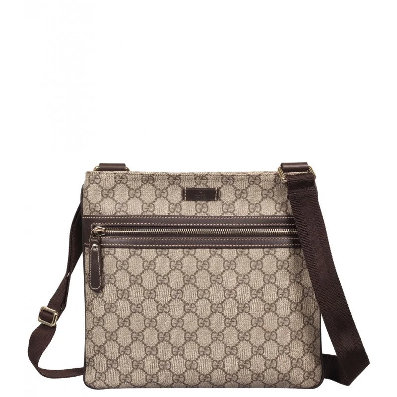 Gucci Beige & ebony GG Supreme canvas flat messenger