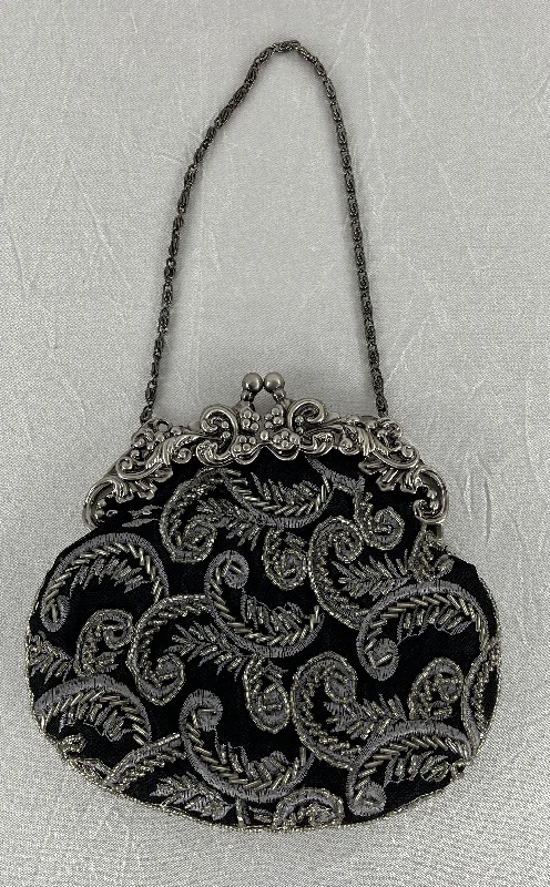 Ladies' wallet material -Women's Homemade Vintage Silver Black Clutch Purse Rare Cute