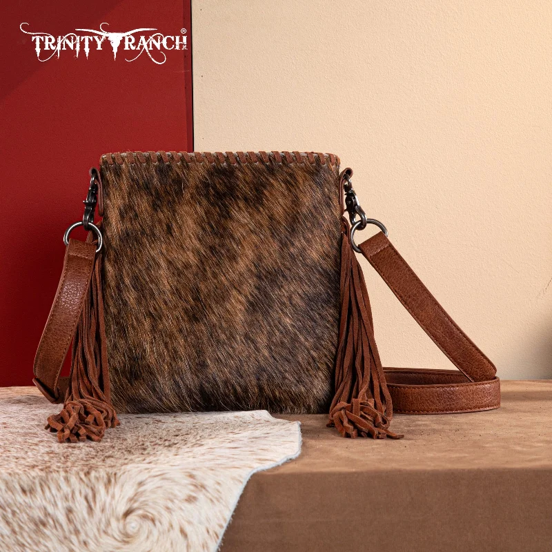 Ladies Handbag Casual Leather -TR162G-2001   Trinity Ranch Hair-On Cowhide Fringe Concealed Carry Crossbody Bag - Brown