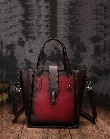 Ladies Bucket Bag Eco Conscious -Small Vintage Red Womens Leather Bucket Handbag Brown Leather Bucket Shoulder Purse for Ladies