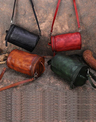 Ladies Bucket Bag Soft Patterns -Womens Leather Barrel Shoulder Bag Purse Vintage Round Handbag Bucket Crossbody Purse for Women