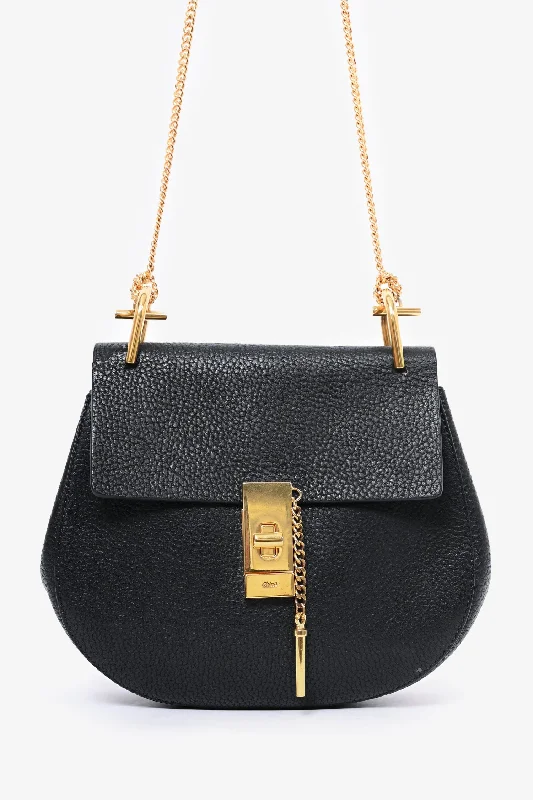 Ladies Handbag Urban Elegance -Chloe Black Grained Leather Drew Bag