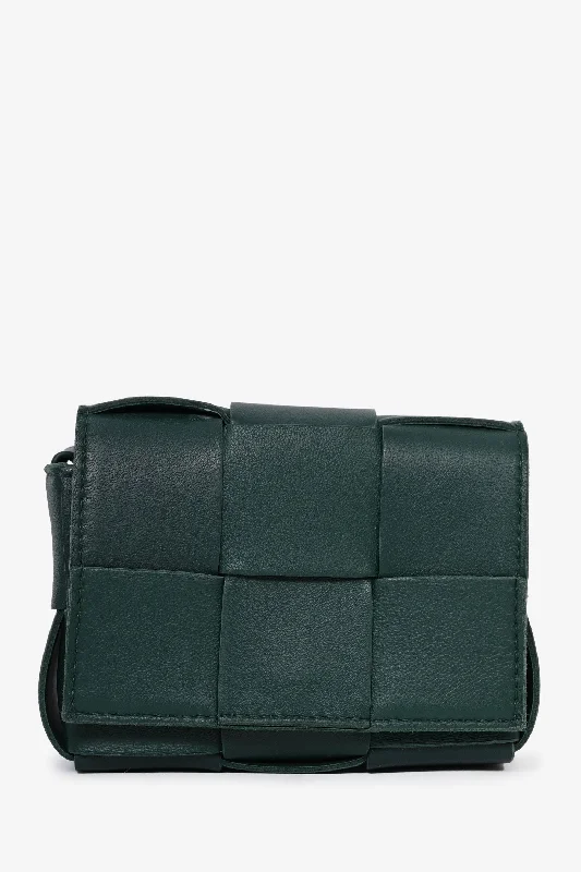 Ladies Handbag Eco Conscious -Bottega Veneta Green Leather Mini Cassette Crossbody Bag