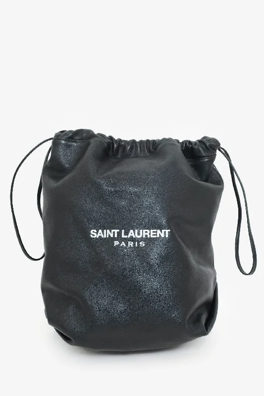 Ladies Handbag Secure Closure -Saint Laurent Black Lambskin Teddy Drawstring Bag