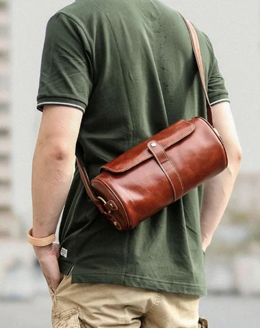 Ladies Bucket Bag Travel Companion -Brown Leather Mens Casual Bucket Shoulder Bag Barrel Messenger Bags Postman Bag For Men