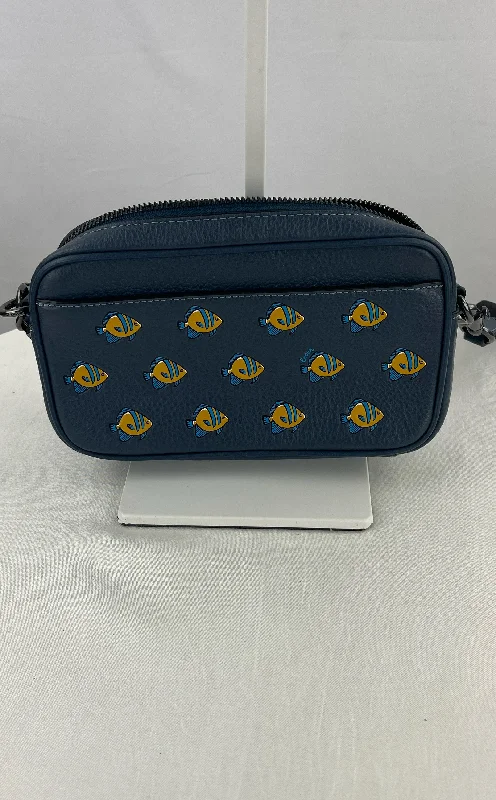 Ladies' wallet winter -COACH Unisex Blue W/Fish Print Small Zip Crossbody Phone Bag Purse NWOT