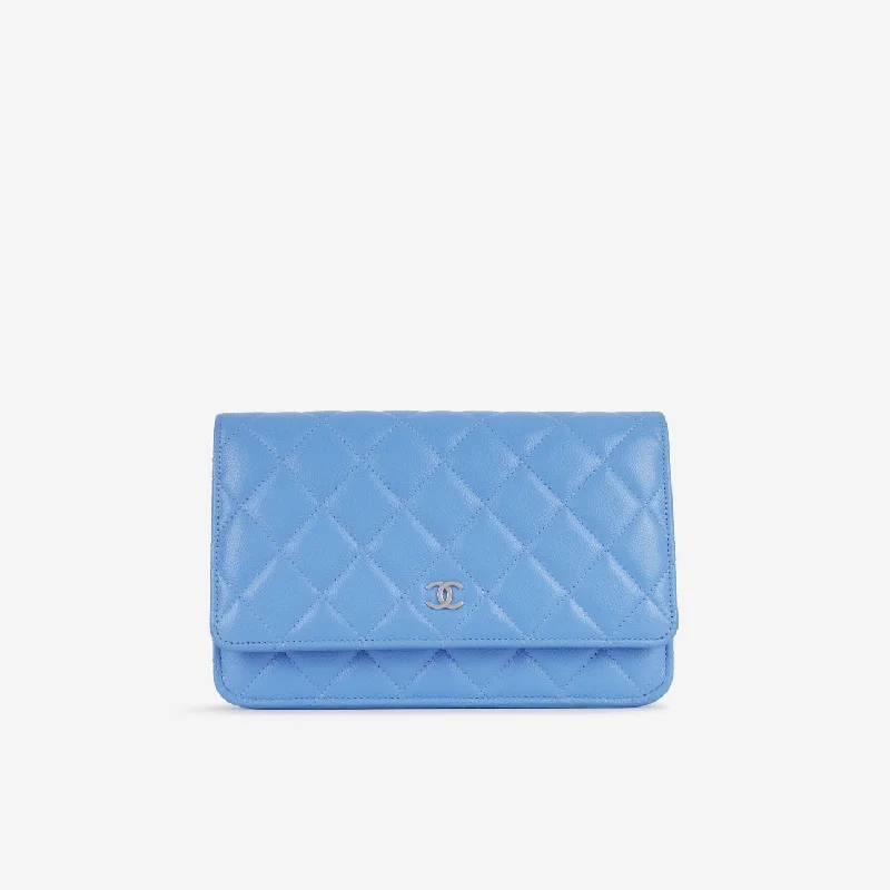 Ladies Handbag Secure Closure -Chanel Chanel - Classic Wallet On Chain - Sky Blue Caviar SHW - Pre-Loved