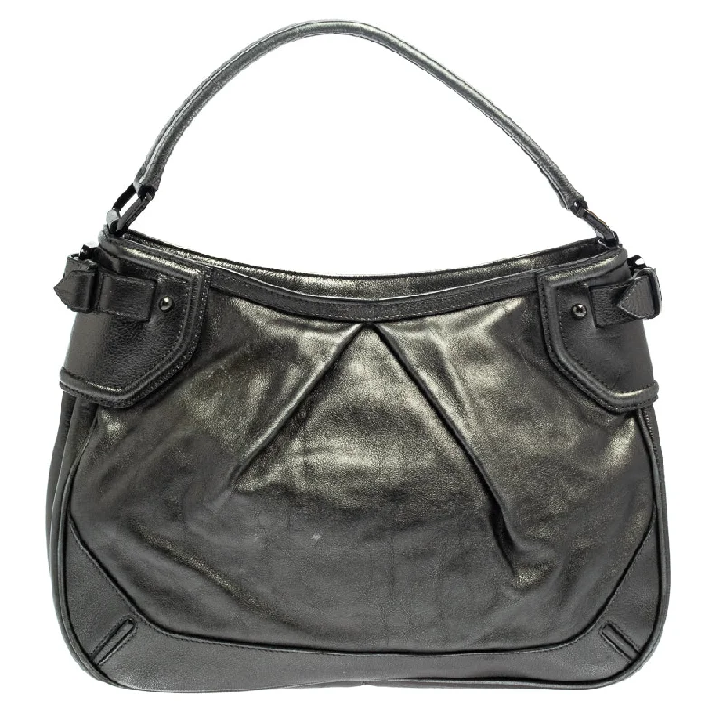 Ladies' dumpling bag fresh innovation -Burberry Metallic Anthracite Leather Fairby Hobo