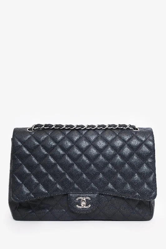 Ladies Handbag Bold Leather -Pre-loved Chanel™ 2009-10 Black Caviar Leather Jumbo Single Flap Shoulder Bag