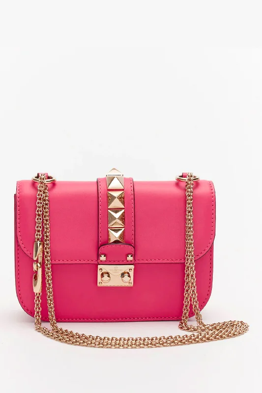 Ladies Handbag Sleek Finish -Valentino Pink Small Rockstud Glam Lock Bag