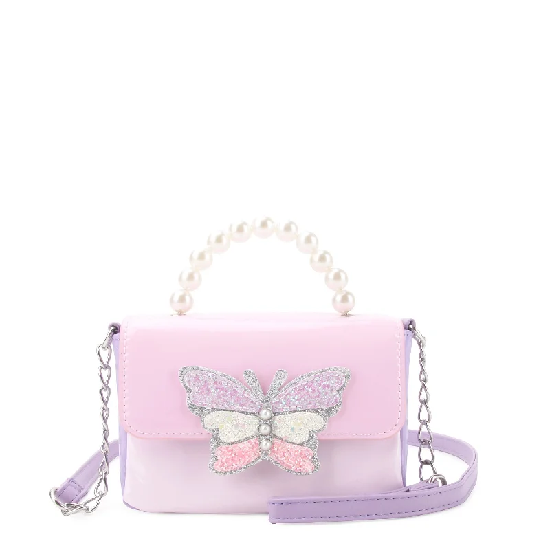 Ladies' crossbody bag oversized -Color Block Butterfly Patent Flap Front Crossbody Bag