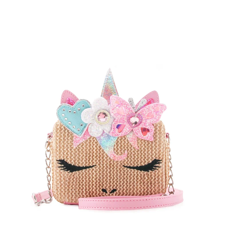 Ladies' crossbody bag personalization -Miss Gwen Unicorn Butterfly Crown Straw Crossbody Bag