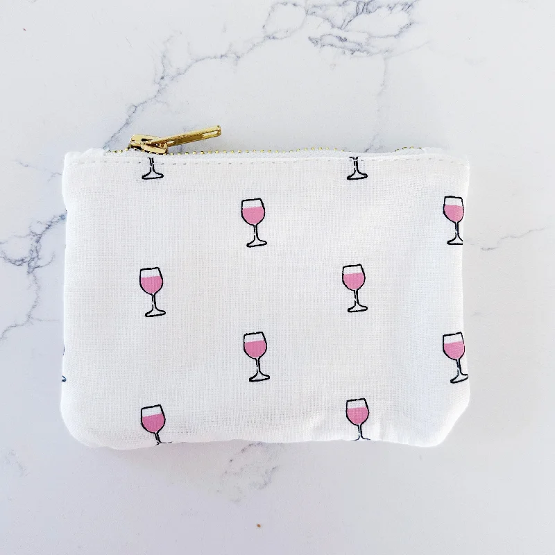 Ladies' wallet glitter -Coin Purse - Pink Wine Glasses