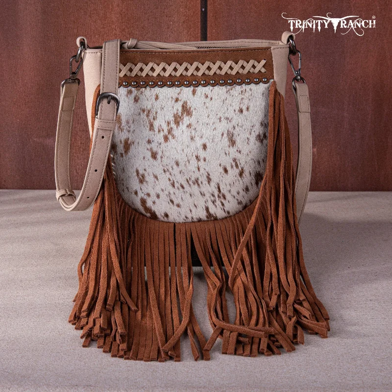 Ladies Handbag Eco Style -TR171-8360  Trinity Ranch Hair-On Cowhide Fringe Crossbody Bag -Tan