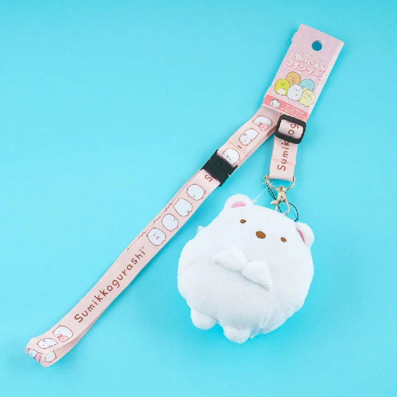 Ladies' wallet RFID protection -Sumikko Gurashi Fluffy Coin Purse With Neck Strap - Shirokuma