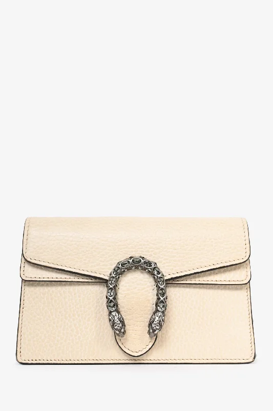 Ladies Handbag Animal Print -Gucci Cream Leather Super Mini Dionysus Crossbody