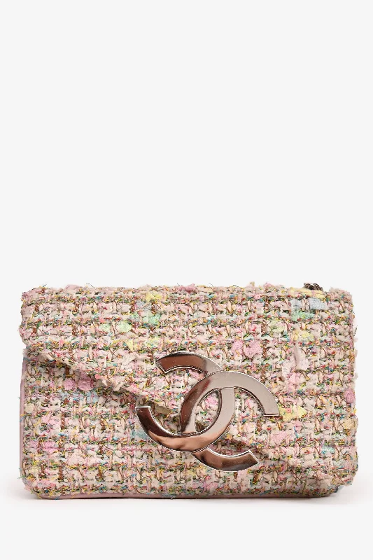 Ladies Handbag Shoulder Strap -Pre-Loved Chanel™ 2004/05 Pink Multicolour Tweed Asymmetrical CC Small Flap Bag