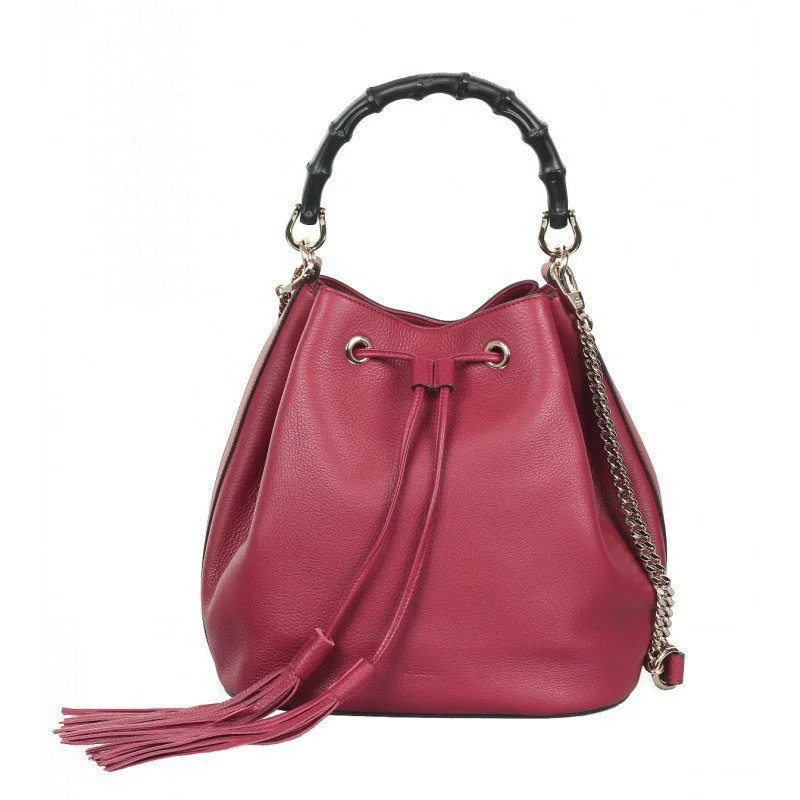 Ladies Bucket Bag Simple Leather -Gucci Bordeaux leather Miss Bamboo bucket bag