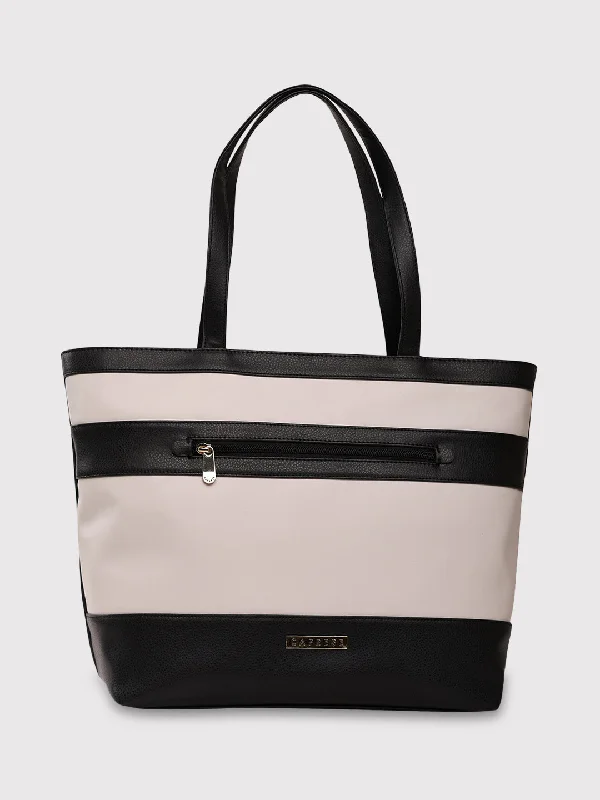 Ladies Tote Bag Everyday Carry -Caprese Marciano Tote Medium Striped Women'S Handbag Black