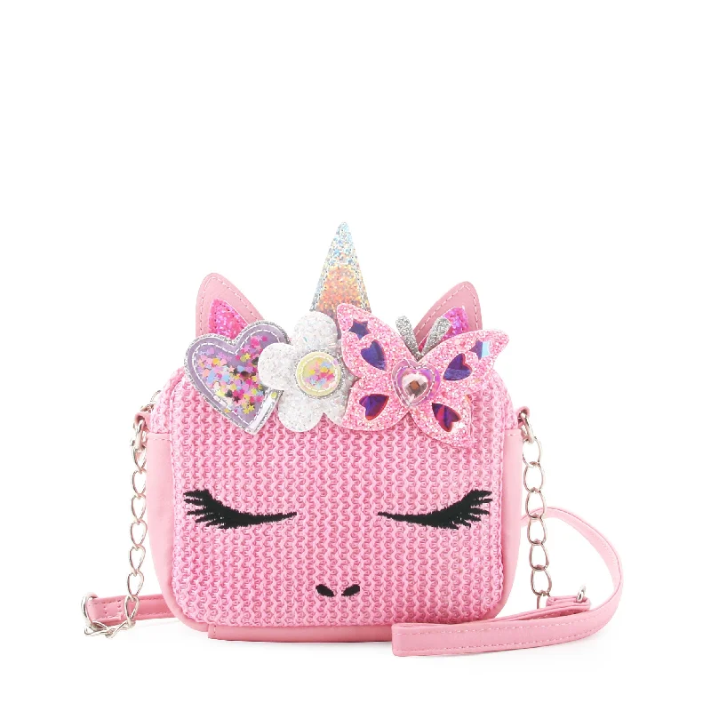 Ladies' crossbody bag style -Miss Gwen Unicorn Pink Straw Crossbody Bag