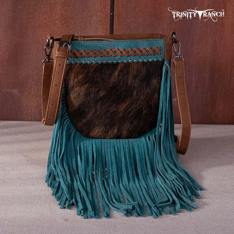 Ladies Handbag Soft Elegance -TR171-8360  Trinity Ranch Hair-On Cowhide Fringe Crossbody Bag -Brown