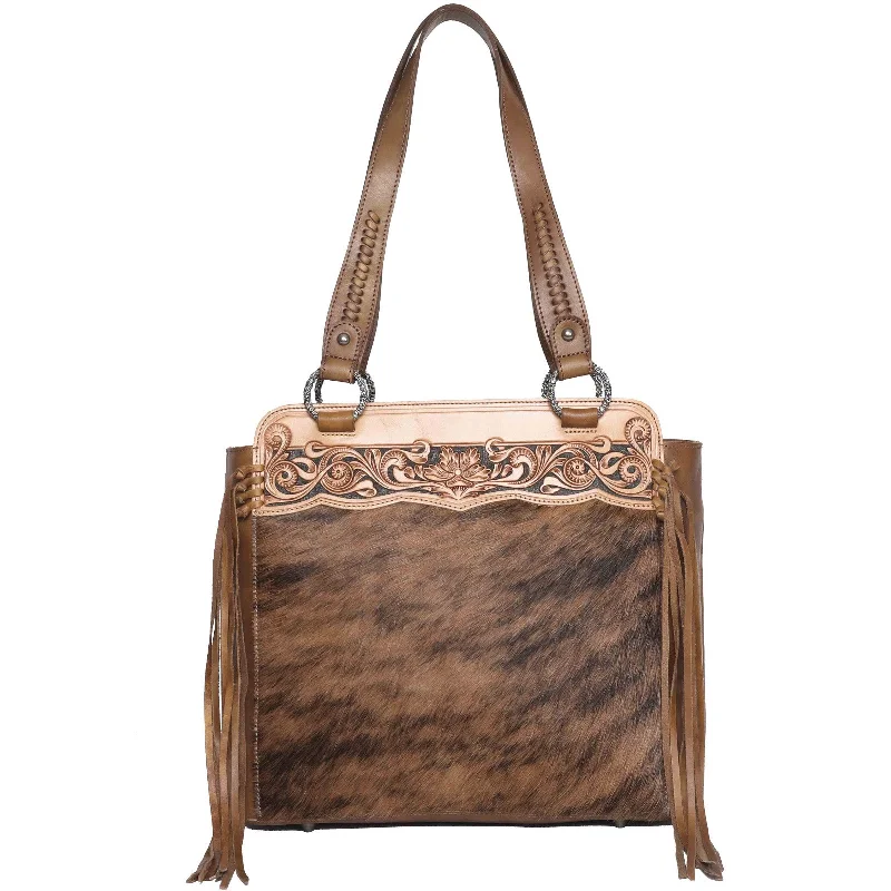 Ladies Handbag Everyday Use -MWRG-044 Montana West Genuine Leather Hand Tooled Hair-on Concealed Carry Tote